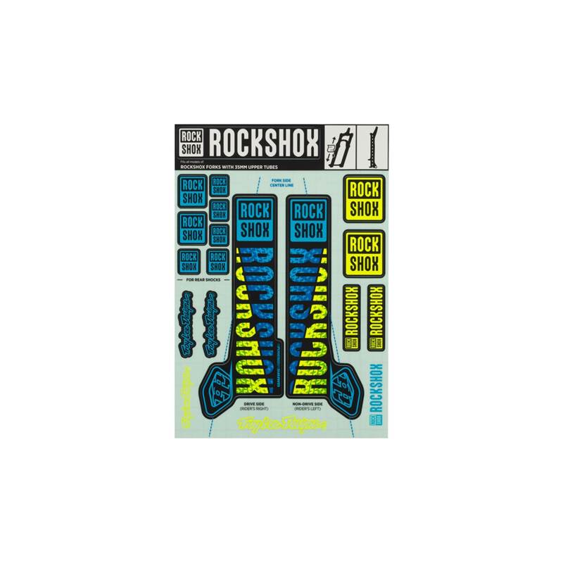 Rockshox KIT AUTOCOLLANTS ROCK.TROY LEE DESIGNS 35mm >2018 BLEU/JAUNE